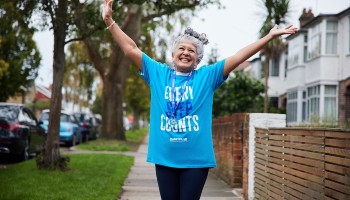 Woman walking smiling